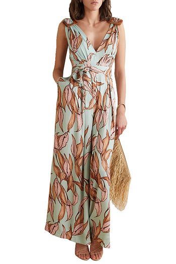 PATBO Belted floral-print crepe jumpsuit