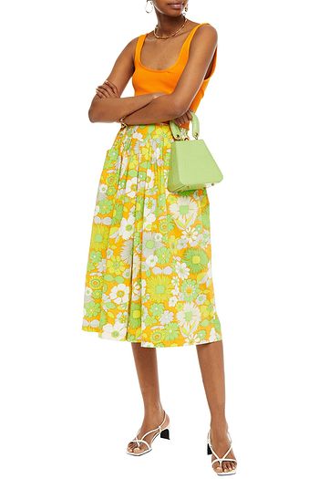 ANTIK BATIK Pleated floral-print cotton-poplin culottes