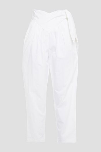 ANTIK BATIK Cropped pleated cotton-poplin tapered pants