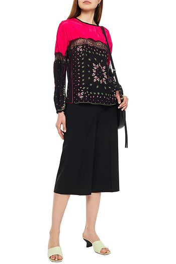 REDVALENTINO Paneled printed silk-satin and crepe de chine top