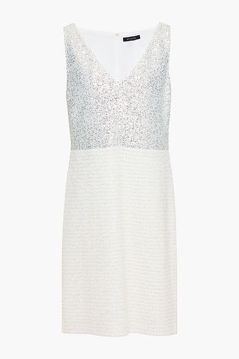 ST. JOHN Paneled sequin-embellished bouclé-tweed dress