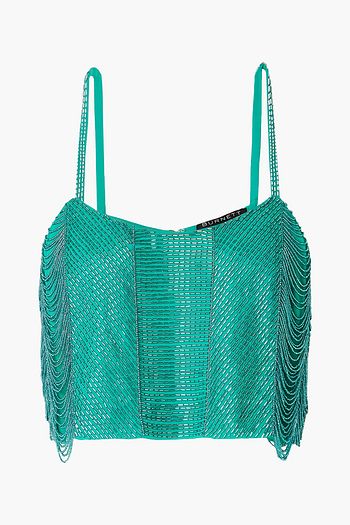 BURNETT NEW YORK Cropped bead-embellished georgette camisole