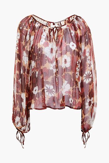 ANTIK BATIK Lorette gathered floral-print georgette top
