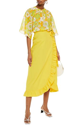 ANTIK BATIK Popy ruffle-trimmed cotton-poplin midi wrap skirt