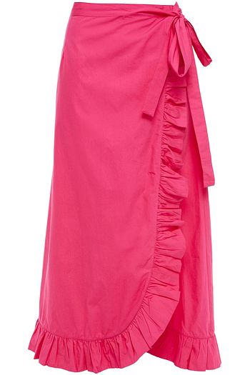 ANTIK BATIK Popy ruffle-trimmed cotton-poplin midi wrap skirt