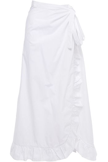 ANTIK BATIK Popy ruffle-trimmed cotton-poplin midi wrap skirt