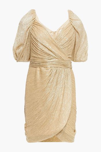 JONATHAN SIMKHAI Ina wrap-effect plissé-lamé mini dress