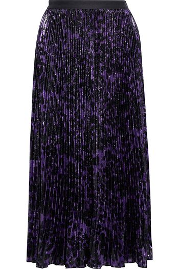 DIANE VON FURSTENBERG Brett plissierter Midirock aus Samt in Metallic-Optik mit Leopardenprint