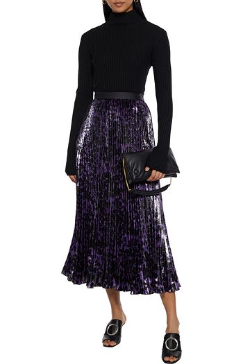 DIANE VON FURSTENBERG Brett plissierter Midirock aus Samt in Metallic-Optik mit Leopardenprint