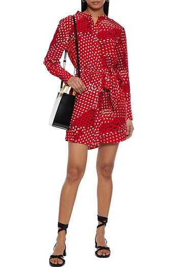 DIANE VON FURSTENBERG Nomie belted printed crepe de chine mini shirt dress