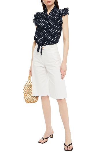 ZIMMERMANN Tie-neck scalloped polka-dot silk crepe de chine top