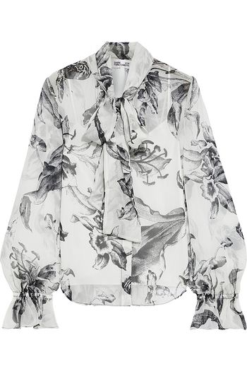 DIANE VON FURSTENBERG Tina pussy-bow printed silk-chiffon blouse