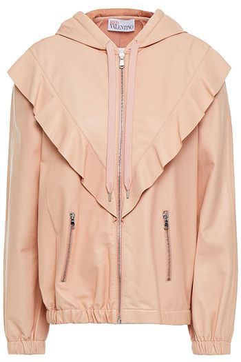 REDVALENTINO Ruffled leather hooded jacket