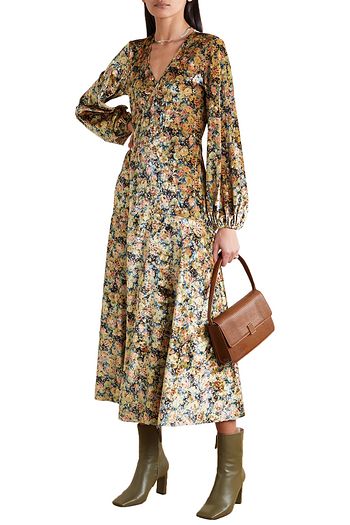 ROTATE BIRGER CHRISTENSEN Beatrix floral-print stretch-velvet wrap midi dress
