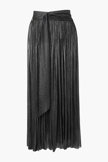 ELENA MAKRI Delfis asymmetric pleated metallic silk-tulle midi skirt