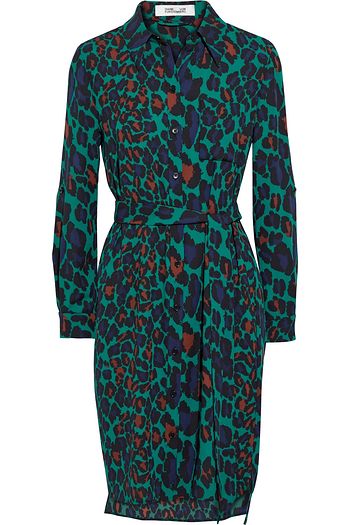 DIANE VON FURSTENBERG Autumn Hemdkleid aus Crêpe mit Leopardenprint und Gürtel
