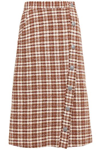REMAIN BIRGER CHRISTENSEN Marina leather-trimmed checked cotton-blend tweed midi skirt