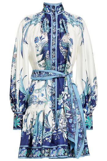 ZIMMERMANN Glassy Placement belted printed silk-twill mini dress