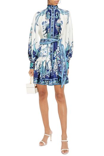 ZIMMERMANN Glassy Placement belted printed silk-twill mini dress