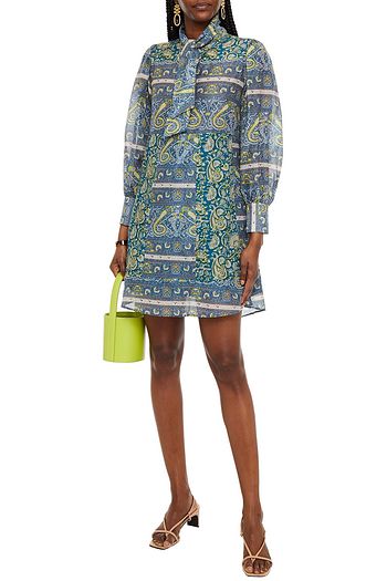 ANTIK BATIK Kheti tie-neck printed cotton and silk-blend voile mini dress