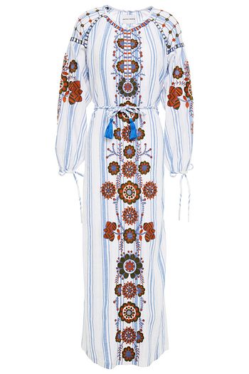 ANTIK BATIK Camilla embroidered striped cotton-gauze midi dress