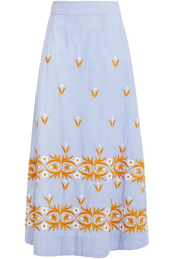 ANTIK BATIK Mexica embroidered striped cotton midi skirt