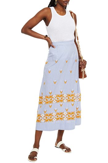 ANTIK BATIK Mexica embroidered striped cotton midi skirt
