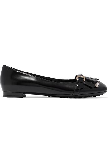 TOD'S Dee buckled fringed glossed-leather ballet flats