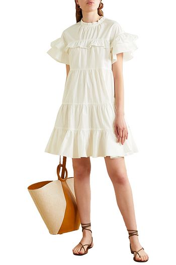ULLA JOHNSON Leonie Minikleid aus Baumwollpopeline mit Rüschen