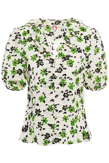 SHRIMPS Ruffle-trimmed printed seersucker top