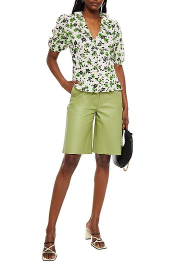 SHRIMPS Ruffle-trimmed printed seersucker top