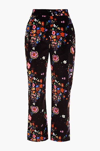 SHRIMPS Cropped floral-print cotton-blend velvet straight-leg pants