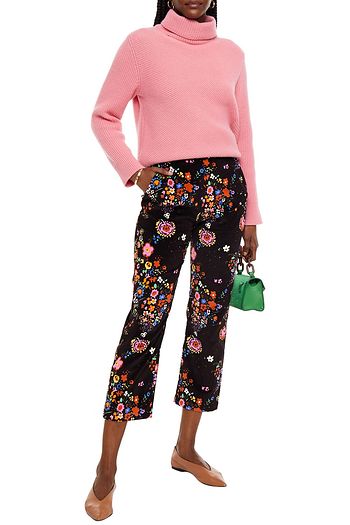 SHRIMPS Cropped floral-print cotton-blend velvet straight-leg pants