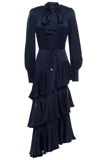 ZIMMERMANN Asymmetrisches, gestuftes Midikleid aus Seide mit Schluppe