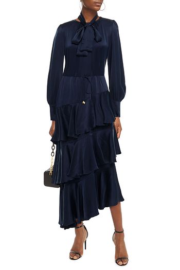 ZIMMERMANN Asymmetrisches, gestuftes Midikleid aus Seide mit Schluppe