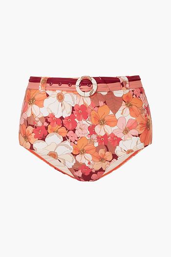 PEONY SWIMWEAR Belted floral-print bikini briefs