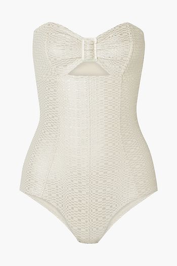 LISA MARIE FERNANDEZ Cutout metallic seersucker bandeau swimsuit