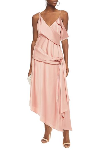 JONATHAN SIMKHAI Asymmetric draped satin midi dress