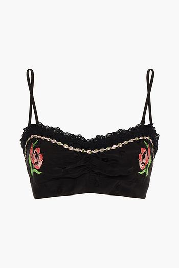 MORGAN LANE Mia embroidered silk-blend satin-jacquard bralette