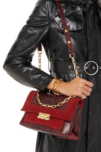 MICHAEL MICHAEL KORS Suede-trimmed snake-effect leather shoulder bag