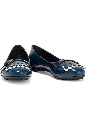 TOD'S Dee buckled fringed glossed-leather ballet flats