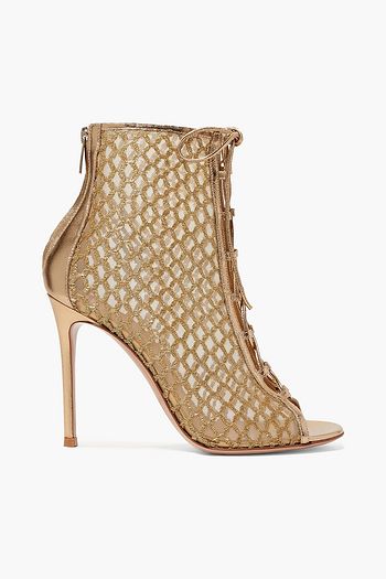 GIANVITO ROSSI 105 lace-up Lurex, mesh and metallic leather ankle boots