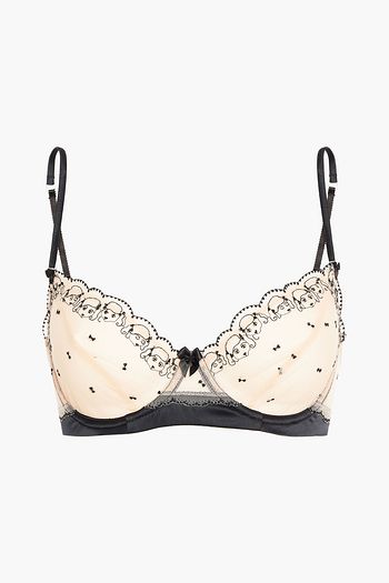 MORGAN LANE Satin-trimmed embroidered tulle underwired bra