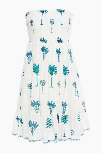 ANTIK BATIK Palmy strapless printed cotton-gauze mini dress