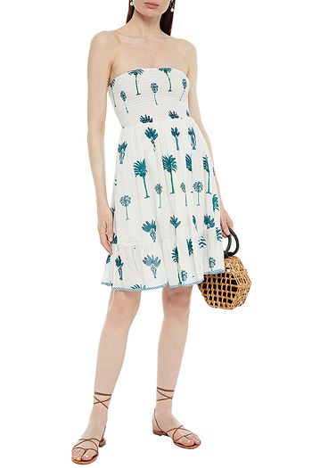 ANTIK BATIK Palmy strapless printed cotton-gauze mini dress