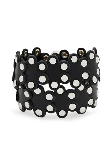 RED(V) Flower Puzzle studded leather wrap bracelet
