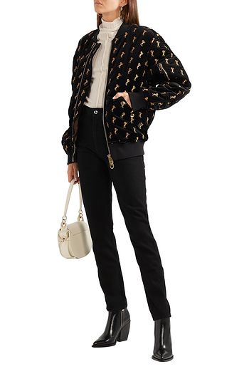 CHLOÉ Embroidered cotton-blend velvet bomber jacket
