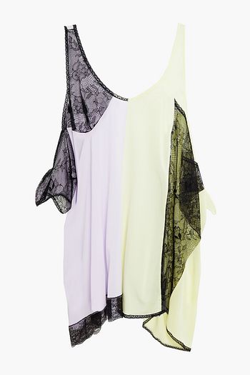 MAISON MARGIELA Cold-shoulder Chantilly lace-paneled color-block jersey top