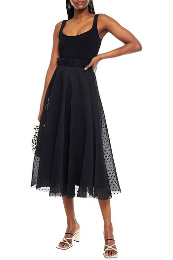 ZIMMERMANN Ruffle-trimmed Swiss-dot plissé-organza midi skirt