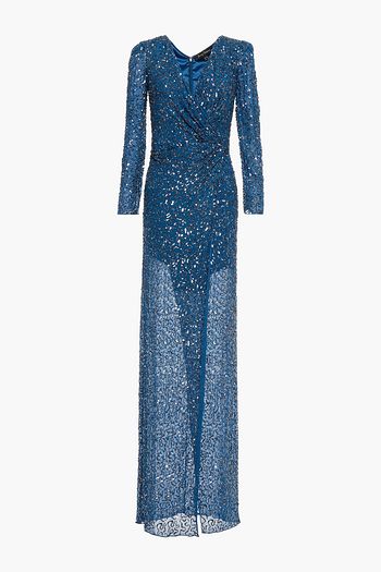 JENNY PACKHAM Wrap-effect embellished georgette gown